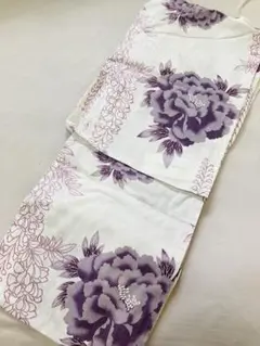 紫花柄 浴衣 綿100%