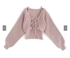 クロップド丈カーディガン×キャミソールニットアンサンブル S [k9255d]