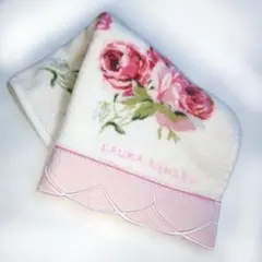 新品♦ローラアシュレイ♦タオルハンカチ　タオル地＆異素材レース　カワイイお花柄