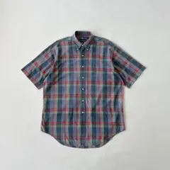 【90s】ラルフローレン マドラスチェック シャツ L ネイビー レッド