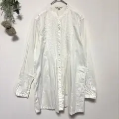 UNIQLO ユニクロ｜ノーカラーピンタック長袖シャツ｜ブラウス｜ホワイト｜Ｌ｜