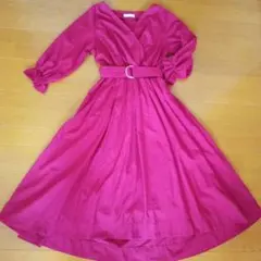 ナチュラルクチュール　ワインカラー　長袖シャツワンピース 　ロングワンピース