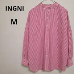 INGNI 赤と白のストライプ Mサイズ バンドカラー 長袖シャツのサムネイル