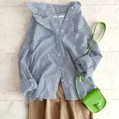 極美品 イレーヴ コットンシルク ストライプ バンドカラー