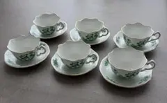 美術有田焼 香蘭社 金彩色絵小菊 エメラルドグリーン カップ＆ソーサ