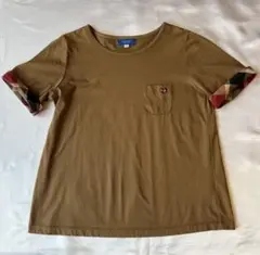 難あり　ブルーレーベルクレストブリッジ　半袖Tシャツ　ブラウン チェック柄