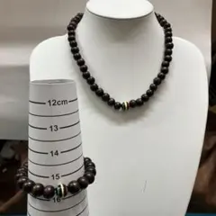 焦げ茶約10ミリ前後幅ウッドビーズ(ラスタカラー陶器ビーズ)ネック&ブレス