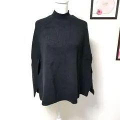 ブラック ハイネック ニット ポンチョXL