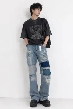 archive Check Distressed Denim Y2k 韓国製 M - メルカリ