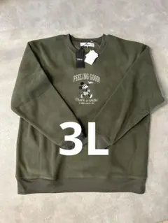 ディズニー　Disney ミッキー　トレーナー　フリース　カーキ　3L 刺繍