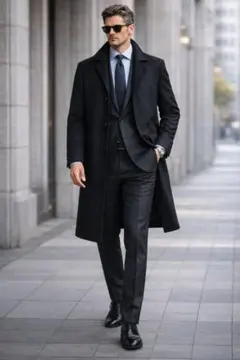 ❮極美品❯コムサメン カシミヤ混 黒ロングコート M ⭐寄付対象