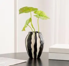 縦縞ストライプ花瓶、陶器、オブジェ