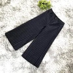 GU【M】白紺ストライプ ガウチョパンツ 春夏コーデ 楽ちん ゆったり ポケット