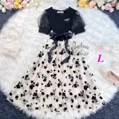 【即日発送】レースとチュールがふんわり重なるドッキングワンピ♡小花柄♡L