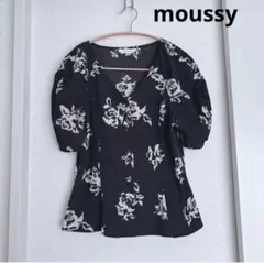 美品　moussy ブラック　1サイズ　ドット　プリント柄　Vネックブラウス