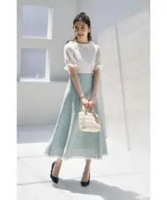 レース襟付きシフォンスリーブ切り替えリブカットソープルオーバー