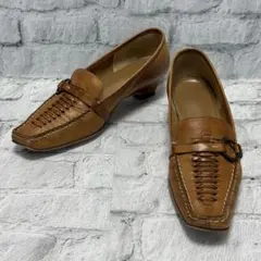 ing ブラウン レザー ローファー 低ヒール23.5cm