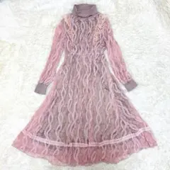 【新品】evelyn レース ロングワンピース ハイネック フレア ピンク