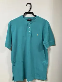 ポロシャツ ターコイズ ボタン付き