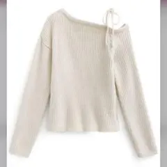 ワンショルダーリボンリブニットトップス[th004]