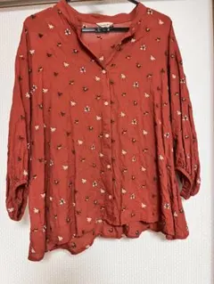 Samansa Mos2 花柄刺繍 五分袖シャツ