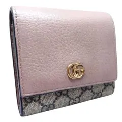 グッチ 折り財布 マーモント GG柄 スプリーム レザー ゴールド金具 ピンク
