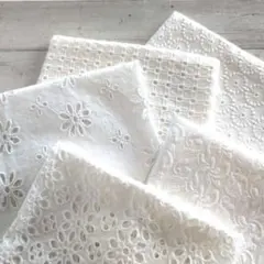 ホワイト系◯刺繍綿レース生地 ◯5枚セット