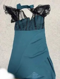 ターコイズ フリル袖 タイトドレス