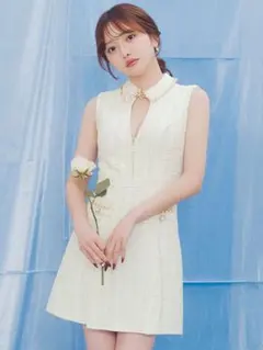 襟付きチェックツイードノースリーブドレス アイボリー XS