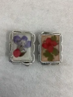 13.429【ブローチ　2個セット】押し花　花　アンティーク ヴィンテージ