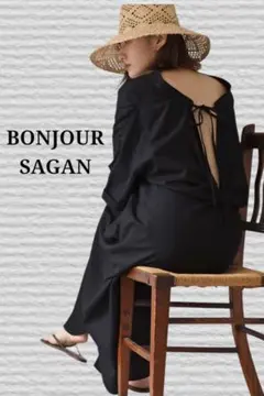 《BONJOUR SAGAN》バックデザインVネックワンピース ブラック