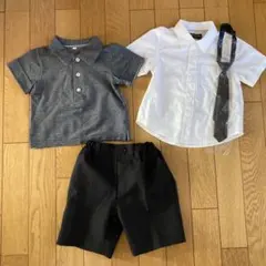 男の子 90cmフォーマル/半袖白シャツ黒ネクタイ,半袖黒ポロ,黒短パン セット