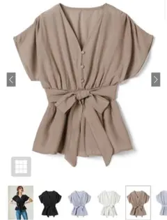 GRL グレイル　Ｖネックブラウス　ウエストマーク  ブラウス　ブラウン