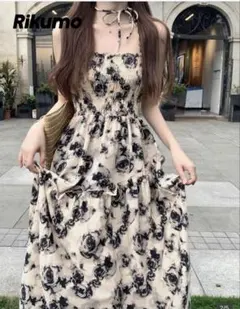 オールオーバーフローラルプリント シャーリングボディキャミワンピース 夏冬