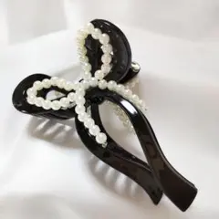 バンスクリップ★ヘアクリップ ヘアアクセサリー 黒リボン型 No.e705