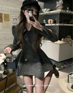 グレー ダブルブレスト フレアジャケット