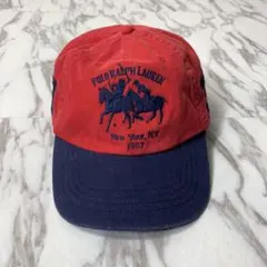 ポロラルフローレン ６パネルキャップ レッドネイビー アーチロゴ刺繍 ナンバー3