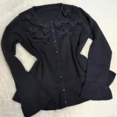 韓国ファッション リボン装飾ダークグレー 長袖カーディガン 2000s