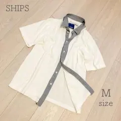 ⁠SHIPS シップス 半袖シャツ M 白 グレー 切り替えデザイン 異素材のサムネイル