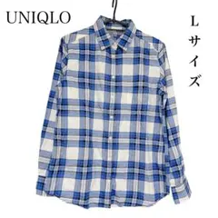 UNIQLO ユニクロ チェックシャツ　ブルー　ホワイト　Lサイズ　大きめ
