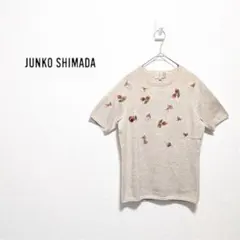 ジュンコシマダ　半袖ニット　花柄刺繍　アンゴラカシミア　大人可愛い　ベージュ　Mのサムネイル
