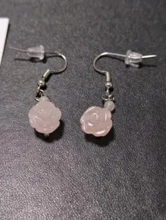 ハンドメイド　パワーストーン ローズクォーツ・サージカルステンレスピアス