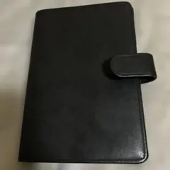 黒い合成皮革手帳カバー 6穴（バイブルサイズ）
