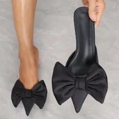 shein 蝶々結び飾り ポイントトゥ スティレットミュール