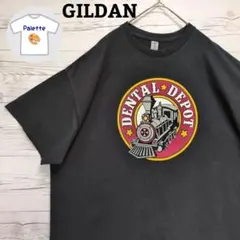 GILDAN　デンタルデポ　デカロゴ　汽車　列車　海外古着　半袖　黒　ゆるだぼ