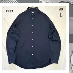 10s PLST プラステ　レギュラーカラー　コットンシャツ　Lサイズ　ネイビーのサムネイル