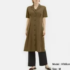 GU✨ジーユー（M）2WAYボタンワンピース ブラウン シャツワンピース 羽織り