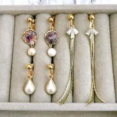 ハンドメイド　レジン　サージカルステンレスイヤリング　アクセサリー　花びら　雫