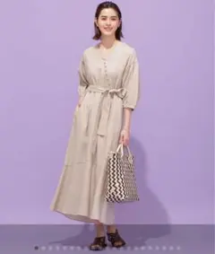 nano・universe ヨーロピアンフラックスリネンワンピース7分丈