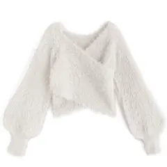 【GRL】フェザーニットカシュクールトップス白 [kz448]